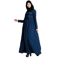 Casual collared abaya with lacework- Teal Casual collared abaya with lacework- Teal